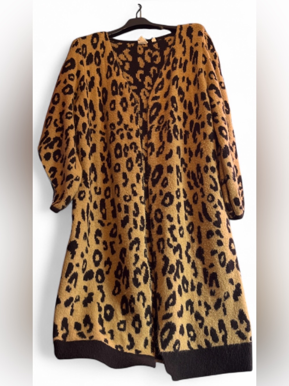 Truth & Style Sweater Long Duster Cardigan Leopard Animal Print V Neck Chic